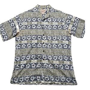 Woolrich Shirt Adult Extra Medium Green Blue Floral Hawaiian Short Sleeve Mens